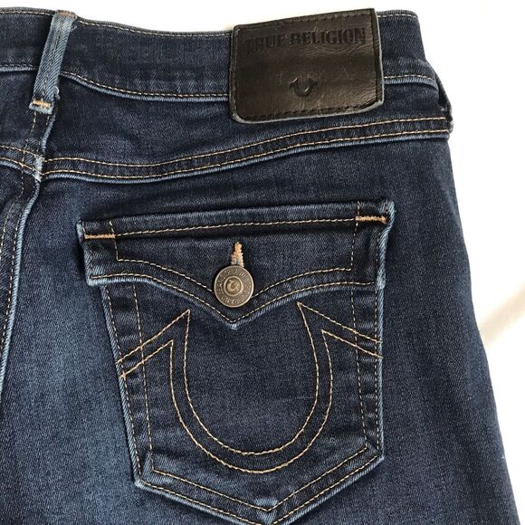 TRUE RELIGION Cora Jean Women 27 x 33 Tall Straight Slim Stretch Dark Blue Denim - Picture 8 of 15